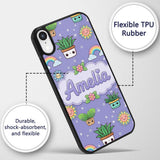 Cute Kawaii Tropical Plants Rainbow Sun Purple Custom Name Protective Phone Case Mobile Cover Durable Everyday Smartphone Shock Resistant