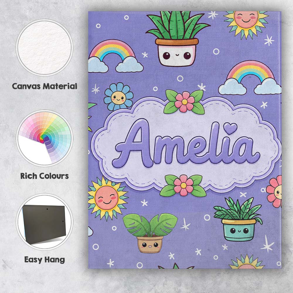 Personalised Name Cute Kawaii Tropical Custom  Modern Room Accent Elegant Feature Canvas Wall Art Print Decor Picture Ready to Hang