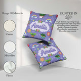 Custom Name Kawaii Tropical Plants Rainbow Sun Purple Background Square Filled Cushion Throw Pillow Sofa Bed Home Decor Zip Washable UK Made