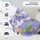 Cute Kawaii Tropical Plants Rainbow Sun Purple Background Seamless  Personalised Custom Name Super Soft Fleece Blanket Bed Sofa Throw