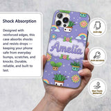 Cute Kawaii Tropical Plants Rainbow Sun Purple Custom Name Protective Phone Case Mobile Cover Durable Everyday Smartphone Shock Resistant