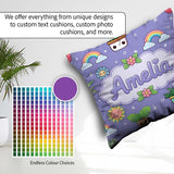 Custom Name Kawaii Tropical Plants Rainbow Sun Purple Background Square Filled Cushion Throw Pillow Sofa Bed Home Decor Zip Washable UK Made