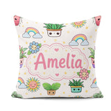 Custom Name Kawaii Tropical Rainbow Sun Grey Background Seamless Square Filled Cushion Throw Pillow Sofa Bed Home Decor Zip Washable UK Made