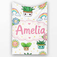 Cute Kawaii Tropical Plants Rainbow Sun Grey Background Seamless  Personalised Custom Name Super Soft Fleece Blanket Bed Sofa Throw