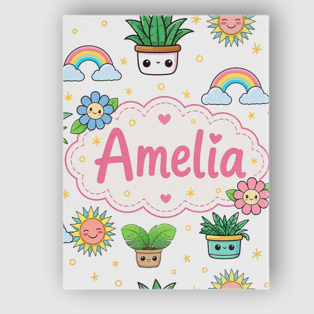 Personalised Name Cute Kawaii Tropical Custom  Modern Room Accent Elegant Feature Canvas Wall Art Print Decor Picture Ready to Hang