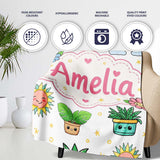 Cute Kawaii Tropical Plants Rainbow Sun Grey Background Seamless  Personalised Custom Name Super Soft Fleece Blanket Bed Sofa Throw