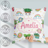 Custom Name Kawaii Tropical Rainbow Sun Grey Background Seamless Square Filled Cushion Throw Pillow Sofa Bed Home Decor Zip Washable UK Made