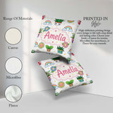 Custom Name Kawaii Tropical Rainbow Sun Grey Background Seamless Square Filled Cushion Throw Pillow Sofa Bed Home Decor Zip Washable UK Made