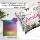 Custom Name Kawaii Tropical Rainbow Sun Grey Background Seamless Square Filled Cushion Throw Pillow Sofa Bed Home Decor Zip Washable UK Made