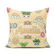 Custom Name Cute Kawaii Plants Rainbow Sun Soft Beige Background Square Filled Cushion Throw Pillow Sofa Bed Home Decor Zip Washable UK Made