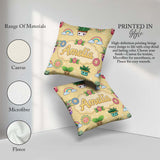 Custom Name Cute Kawaii Plants Rainbow Sun Soft Beige Background Square Filled Cushion Throw Pillow Sofa Bed Home Decor Zip Washable UK Made