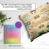 Custom Name Cute Kawaii Plants Rainbow Sun Soft Beige Background Square Filled Cushion Throw Pillow Sofa Bed Home Decor Zip Washable UK Made