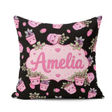 Custom Name Cute Kawaii Pink Plant Pots Seamless Pattern Name Square Filled Cushion Throw Pillow Sofa Bed Home Decor Zip Washable UK Made