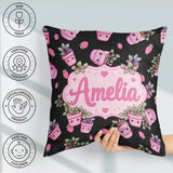 Custom Name Cute Kawaii Pink Plant Pots Seamless Pattern Name Square Filled Cushion Throw Pillow Sofa Bed Home Decor Zip Washable UK Made