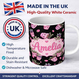 Personalized Custom Name Cute Kawaii Pink Plant Pots Strawberries Seamless Pattern Name 11oz Ceramic Coffee Tea Mug White Large Handle