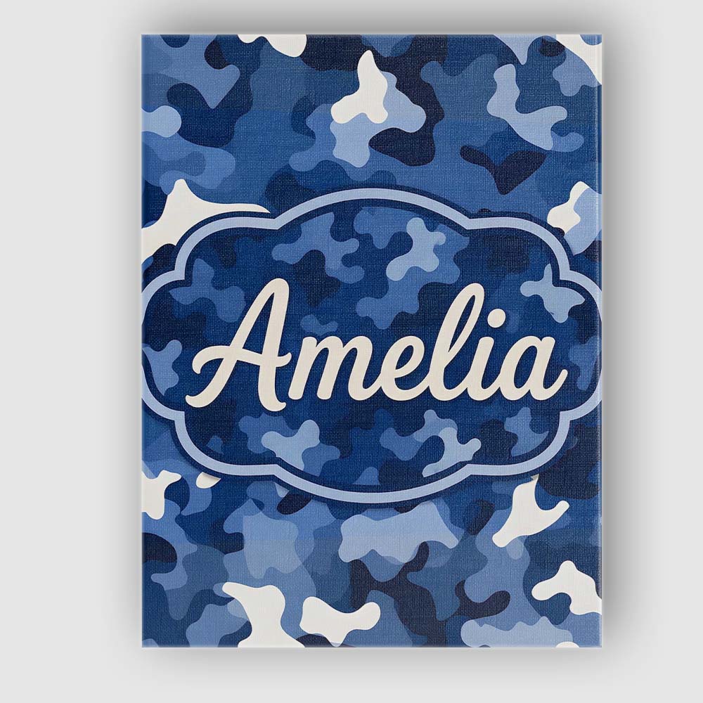Personalised Name Navy Blue Camouflage Layered Seamless Pattern Custom  Statement Canvas Wall Art Print Decor Picture Ready to Hang
