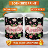 Personalized Custom Name Cute Kawaii Garden Tools Plants Bees Floral Seamless Pattern Name 11oz Ceramic Coffee Tea Mug White Large Handle