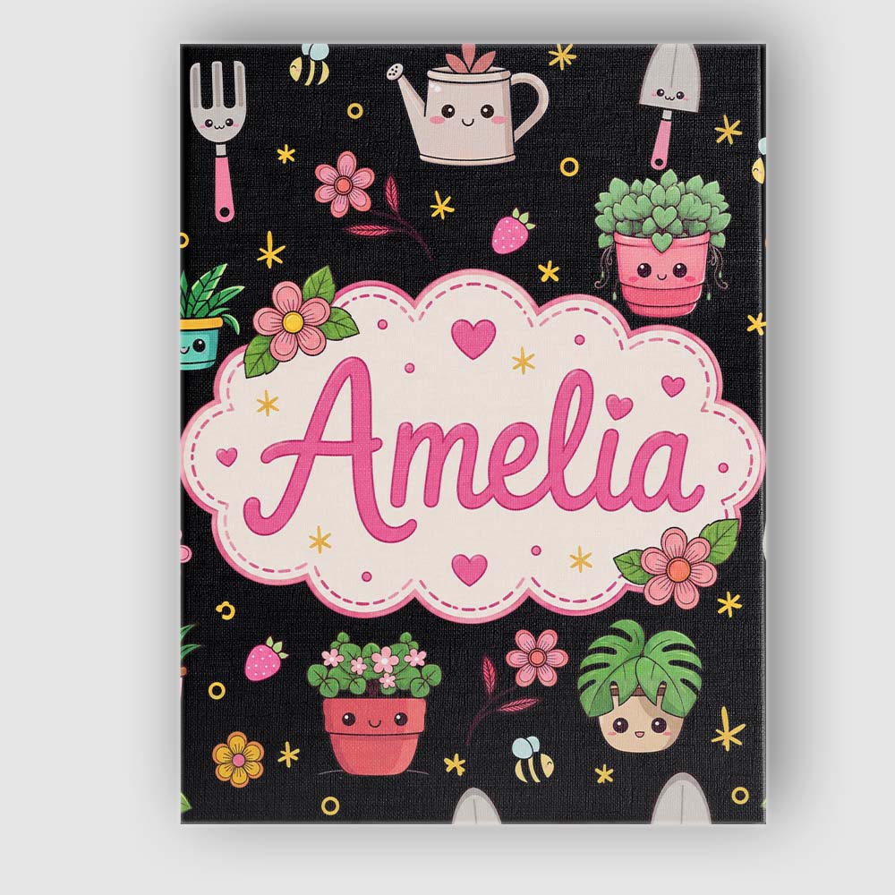 Personalised Name Cute Kawaii Garden Tools Custom  Unique Gift Idea Elegant Feature Canvas Wall Art Print Decor Picture Ready to Hang
