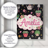 Personalised Name Cute Kawaii Garden Tools Custom  Unique Gift Idea Elegant Feature Canvas Wall Art Print Decor Picture Ready to Hang