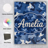 Personalised Name Navy Blue Camouflage Layered Seamless Pattern Custom  Statement Canvas Wall Art Print Decor Picture Ready to Hang