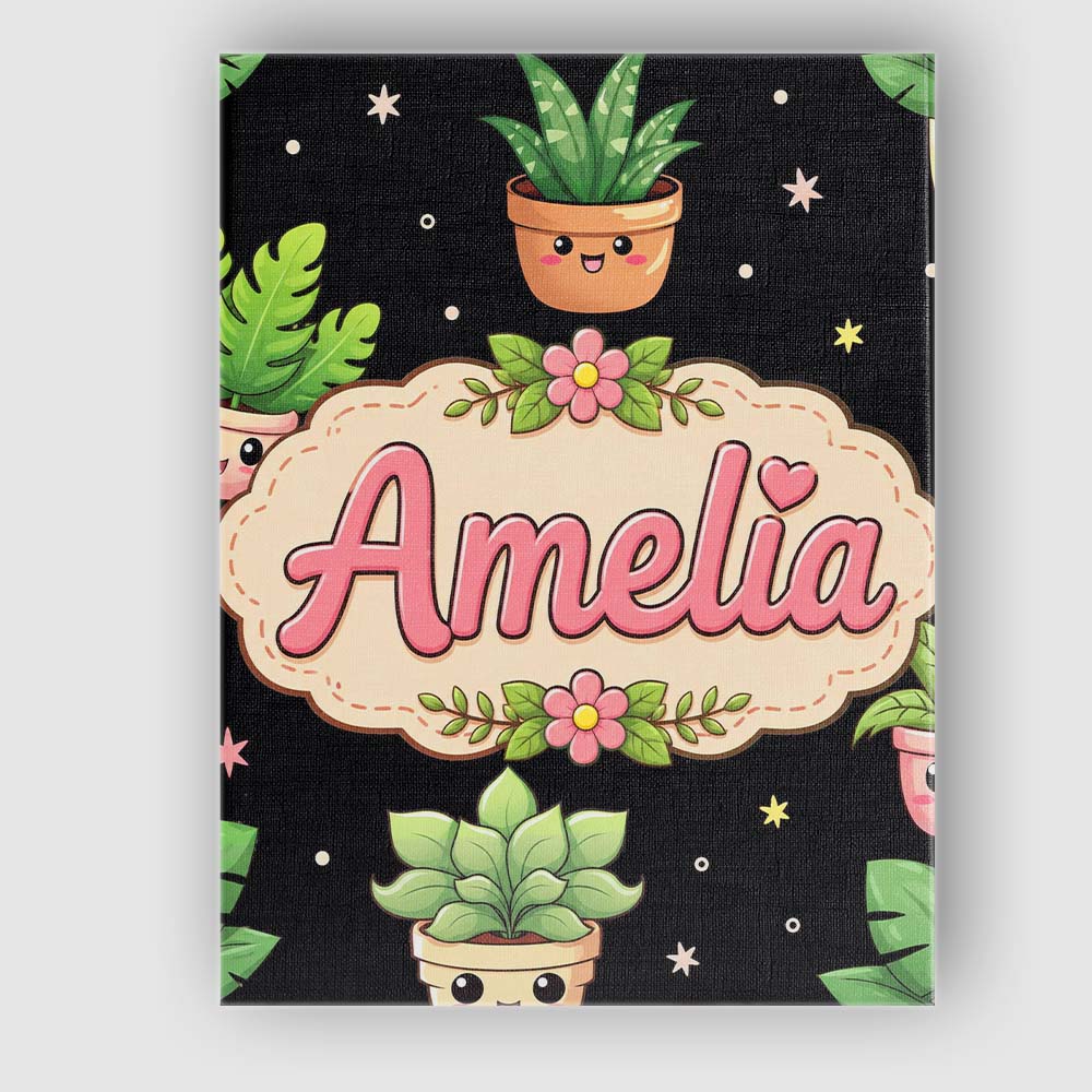Personalised Name Cute Kawaii Succulent Custom  Modern Room Accent Elegant Feature Canvas Wall Art Print Decor Picture Ready to Hang