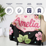 Cute Kawaii Floral Plant Pots Pastel Dots Seamless Pattern Name  Personalised Custom Name Super Soft Fleece Blanket Bed Sofa Throw