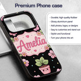Cute Kawaii Floral Plant Pots Printed Design Custom Name Protective Phone Case Mobile Cover Durable Everyday Smartphone Shock Resistant