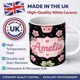 Personalized Custom Name Cute Kawaii Floral Plant Pots Pastel Dots Seamless Pattern Name 11oz Ceramic Coffee Tea Mug White Large Handle