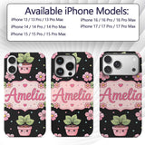 Cute Kawaii Floral Plant Pots Printed Design Custom Name Protective Phone Case Mobile Cover Durable Everyday Smartphone Shock Resistant