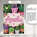 Cute Kawaii Assorted Indoor Plants Smiling Pots Seamless Pattern  Personalised Custom Name Super Soft Fleece Blanket Bed Sofa Throw