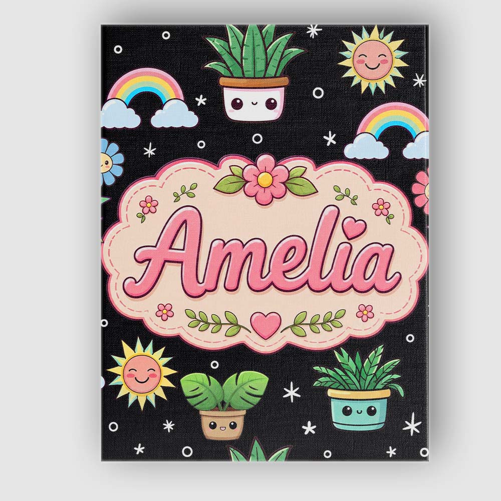 Personalised Name Cute Kawaii Tropical Custom  Modern Room Accent Elegant Feature Canvas Wall Art Print Decor Picture Ready to Hang