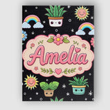 Personalised Name Cute Kawaii Tropical Custom  Modern Room Accent Elegant Feature Canvas Wall Art Print Decor Picture Ready to Hang