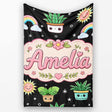 Cute Kawaii Tropical Plants Rainbow Sun Grey Seamless Pattern Name  Personalised Custom Name Super Soft Fleece Blanket Bed Sofa Throw