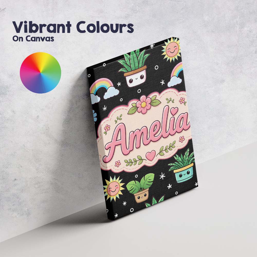 Personalised Name Cute Kawaii Tropical Custom  Modern Room Accent Elegant Feature Canvas Wall Art Print Decor Picture Ready to Hang