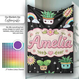 Cute Kawaii Tropical Plants Rainbow Sun Grey Seamless Pattern Name  Personalised Custom Name Super Soft Fleece Blanket Bed Sofa Throw