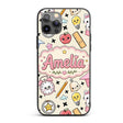 Cute Kawaii School Supplies Cat Printed Design Custom Name Protective Phone Case Mobile Cover Durable Everyday Smartphone Shock Resistant