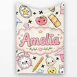 Cute Kawaii School Supplies Cat Books Apple Seamless Pattern Name  Personalised Custom Name Super Soft Fleece Blanket Bed Sofa Throw