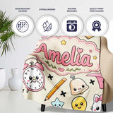 Cute Kawaii School Supplies Cat Books Apple Seamless Pattern Name  Personalised Custom Name Super Soft Fleece Blanket Bed Sofa Throw