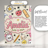 Cute Kawaii School Supplies Cat Books Apple Seamless Pattern Name  Personalised Custom Name Super Soft Fleece Blanket Bed Sofa Throw