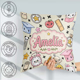 Custom Name Kawaii School Supplies Cat Books Apple Seamless Name Square Filled Cushion Throw Pillow Sofa Bed Home Decor Zip Washable UK Made