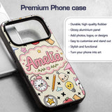 Cute Kawaii School Supplies Cat Printed Design Custom Name Protective Phone Case Mobile Cover Durable Everyday Smartphone Shock Resistant