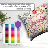 Custom Name Kawaii School Supplies Cat Books Apple Seamless Name Square Filled Cushion Throw Pillow Sofa Bed Home Decor Zip Washable UK Made