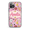 Cute Kawaii School Supplies Pink Printed Design Custom Name Protective Phone Case Mobile Cover Durable Everyday Smartphone Shock Resistant