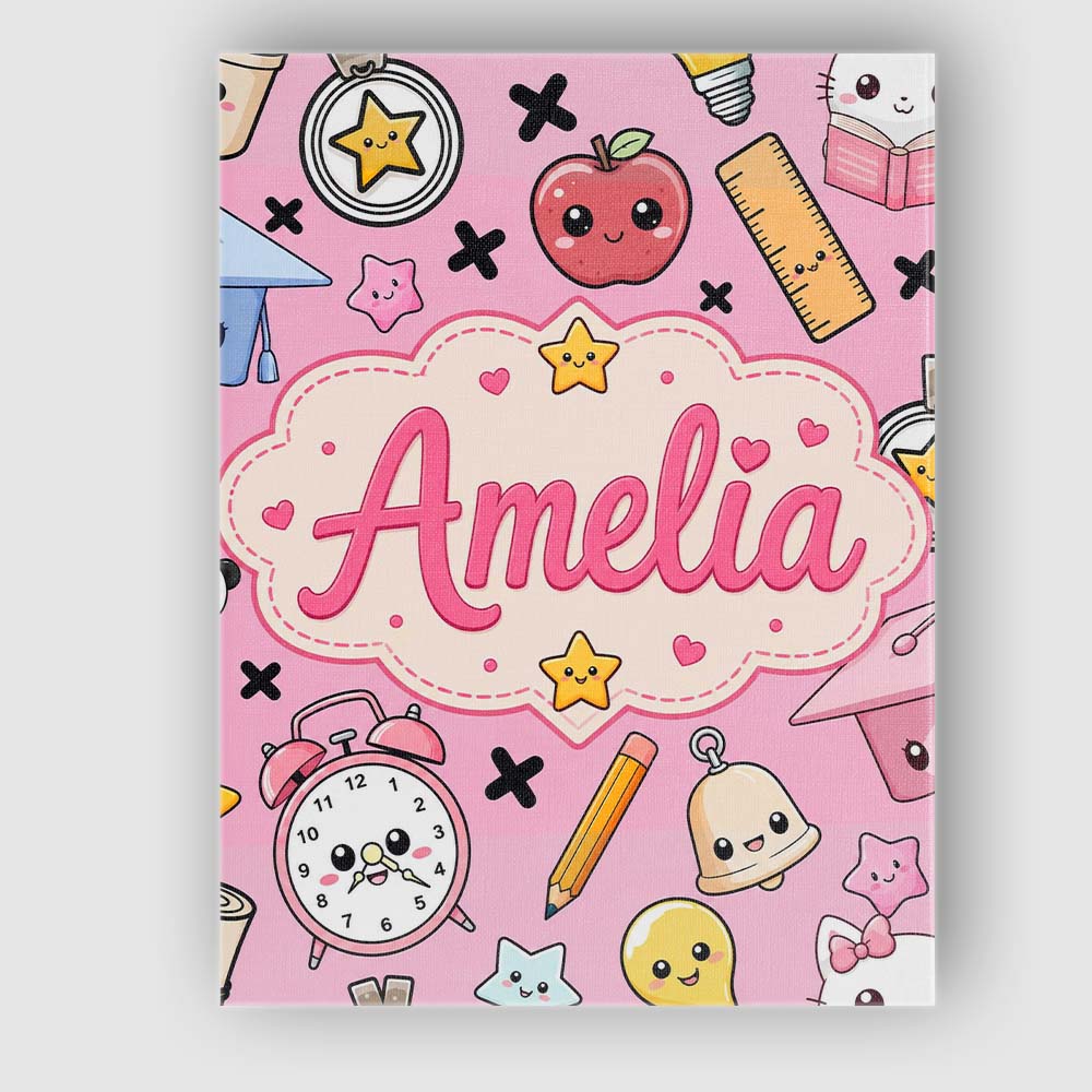 Personalised Name Cute Kawaii School Custom Premium Decorative Design Modern Room Accent Canvas Wall Art Print Decor Picture Ready to Hang