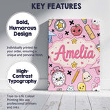 Personalised Name Cute Kawaii School Custom Premium Decorative Design Modern Room Accent Canvas Wall Art Print Decor Picture Ready to Hang