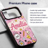 Cute Kawaii School Supplies Pink Printed Design Custom Name Protective Phone Case Mobile Cover Durable Everyday Smartphone Shock Resistant
