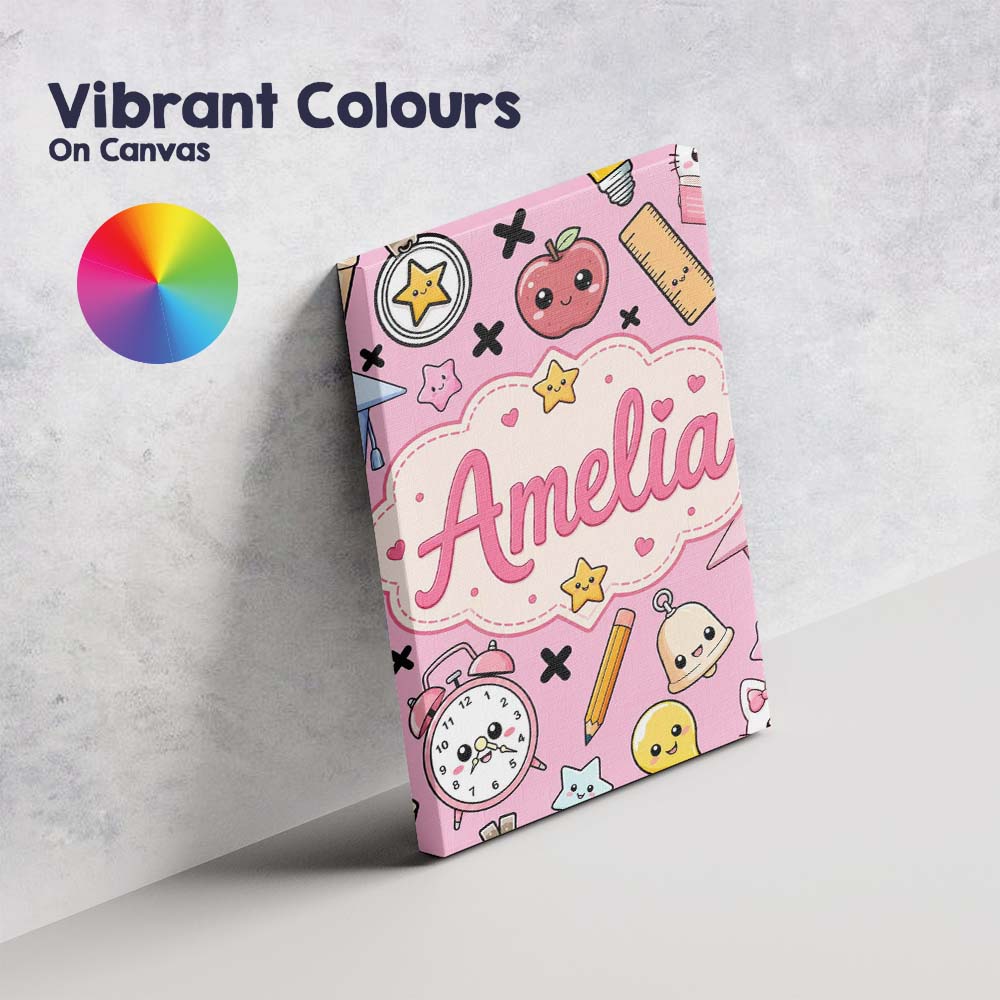 Personalised Name Cute Kawaii School Custom Premium Decorative Design Modern Room Accent Canvas Wall Art Print Decor Picture Ready to Hang
