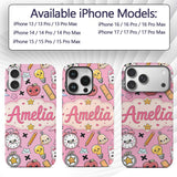 Cute Kawaii School Supplies Pink Printed Design Custom Name Protective Phone Case Mobile Cover Durable Everyday Smartphone Shock Resistant