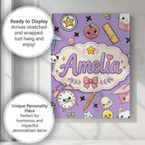 Personalised Name Cute Kawaii School Custom Premium Decorative Design Modern Room Accent Canvas Wall Art Print Decor Picture Ready to Hang