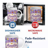 Personalized Custom Name Cute Kawaii School Supplies Purple Background Seamless Pattern 11oz Ceramic Coffee Tea Mug White Large Handle